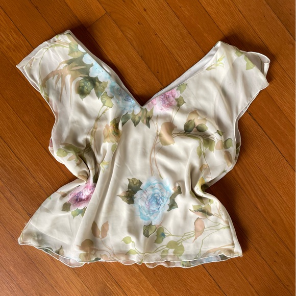American Vintage Tops - Vintage 90s Cottagecore Cream Floral Embroidered Off Shoulder Top